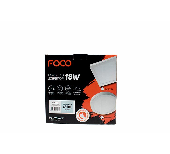 Painel Led Sobrepor Quadrado 18W 22X22 6500K FOCO